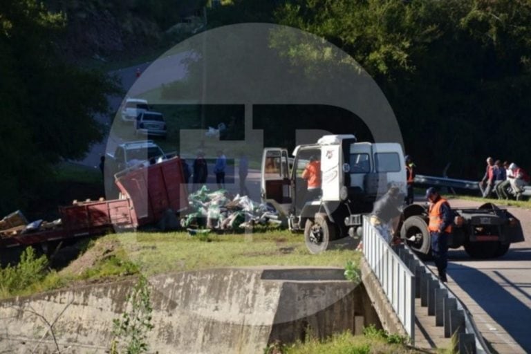 El camión llevaba comida para perros y se quedó sin frenos.