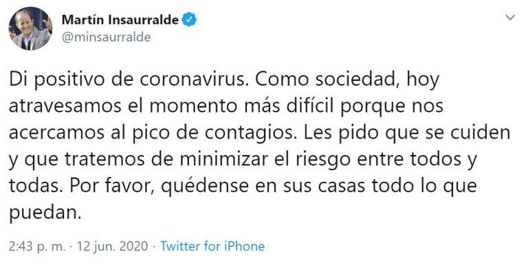 Martín Insaurralde tiene coronavirus. (Twitter/@minsaurralde)