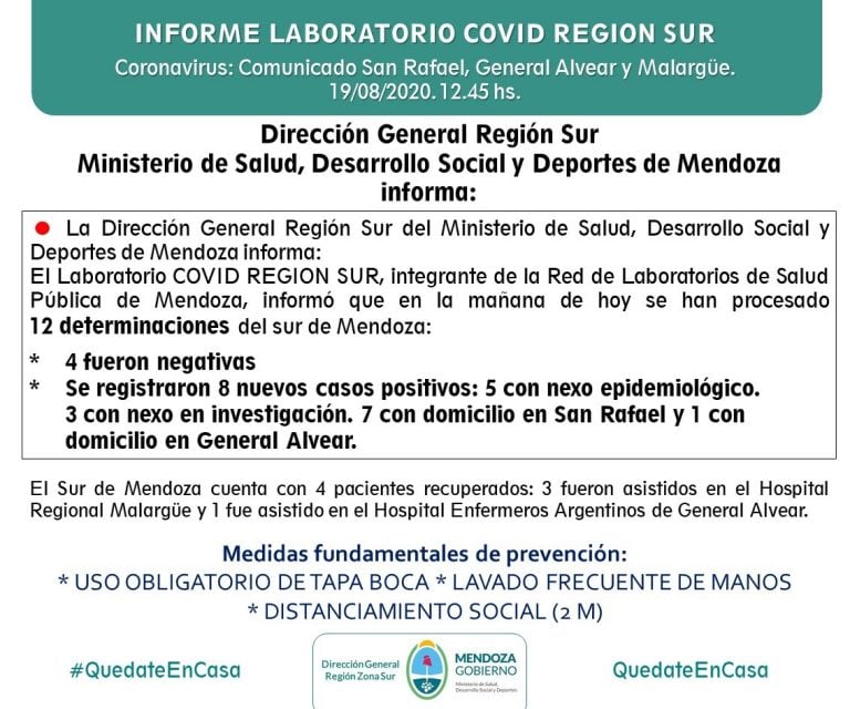 Comunicado Coronavirus San Rafael 19/08