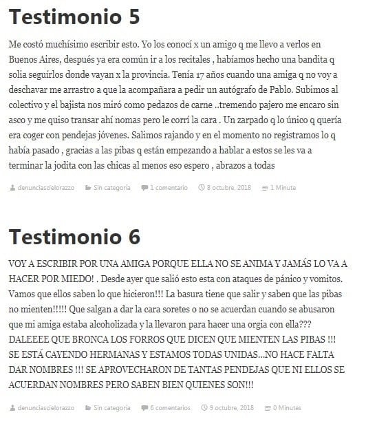 Testimonios de abuso sexual contra los integrantes de Cielo Razzo.