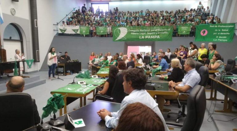 Distintas organizaciones feministas coparon el recinto para pedir por la legalización del aborto (Vía Santa Rosa).