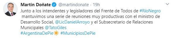 Martín Doñate expresó su optimismo tras el encuentro con el ministro Arroyo (web).