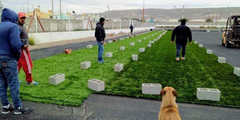 El caucho estaba destinado a la cancha de césped sintético.