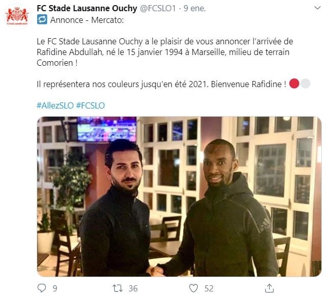 La publicación del FC Stade Lausanne Ouchy de Suiza. (Foto: captura Twitter)