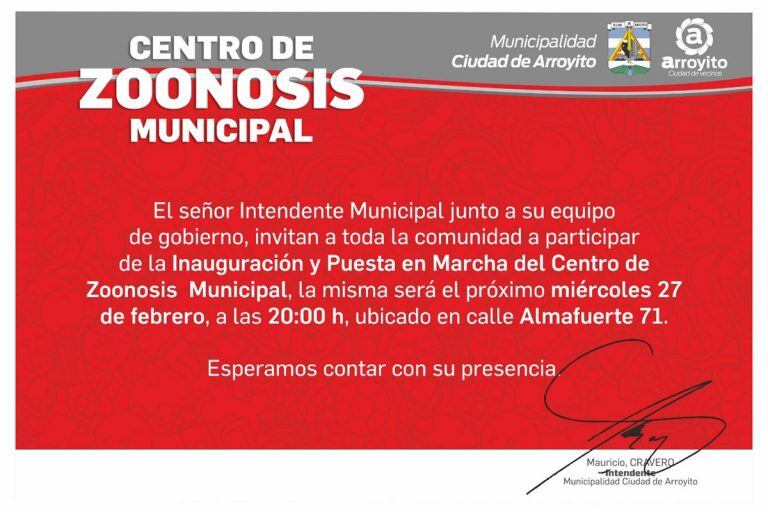 Invitación inauguración Centro de Zoonosis Arroyito