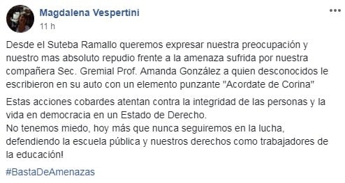 El gremio repudió el hecho a través de un comunicado. (Captura)