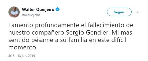 El mensaje de Walter Queijeiro por la muerte de Sergio Gendler (Foto: captura Twitter)