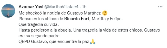 Un tuit que hace hincapié en los hijos de Ricardo Fort y en las pérdidas que tuvieron que soportar.