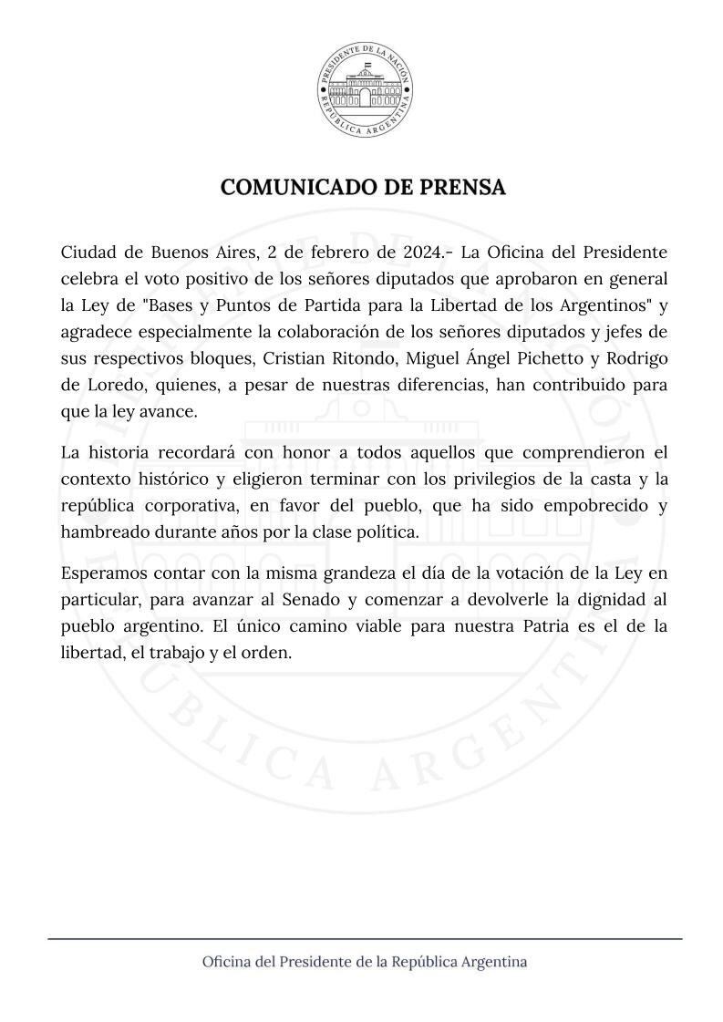 El Gobierno celebró el apoyo de Diputados.