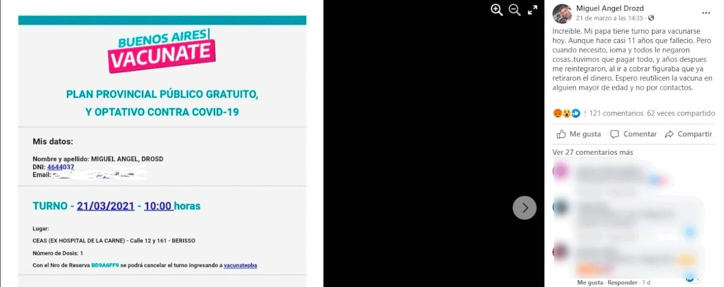 Le dieron turno para vacunarse a un hombre que murió hace 11 años