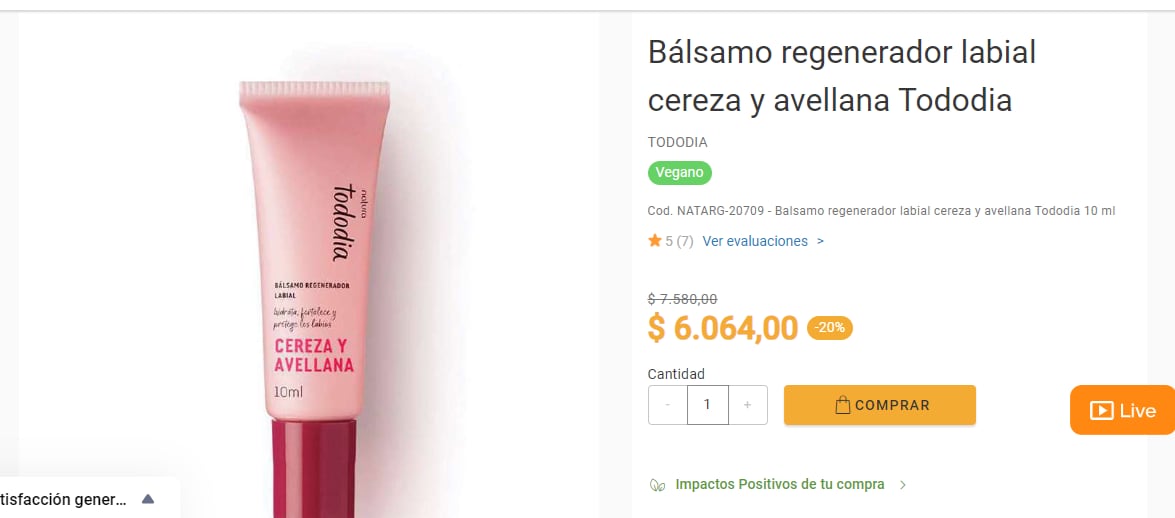 Bálsamo reparador de labios de Natura