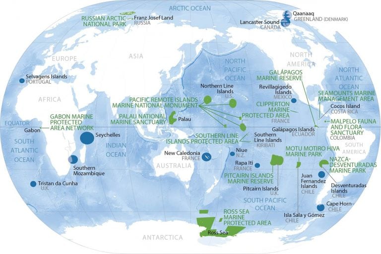 Áreas protegidas y expediciones realizadas en el mundo contempladas en el PROYECTO PRISTINE SEAS