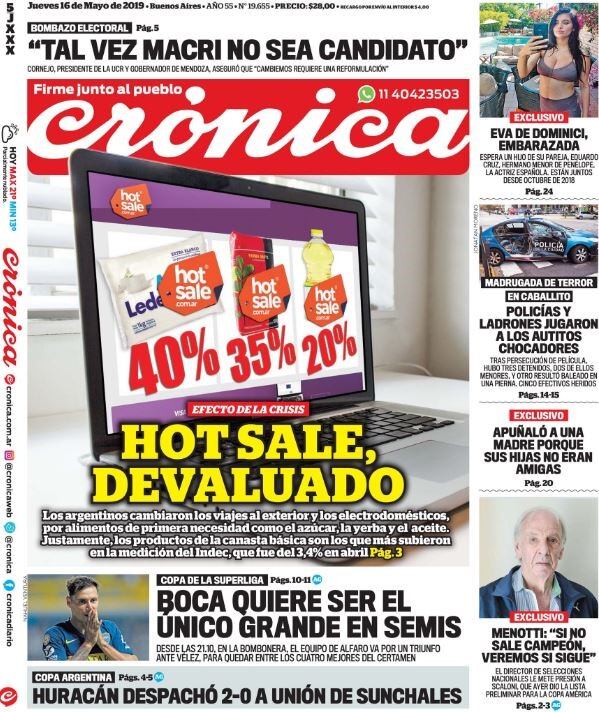 La tapa de Crónica que informa sobre el embarazo de Eva de Dominici.