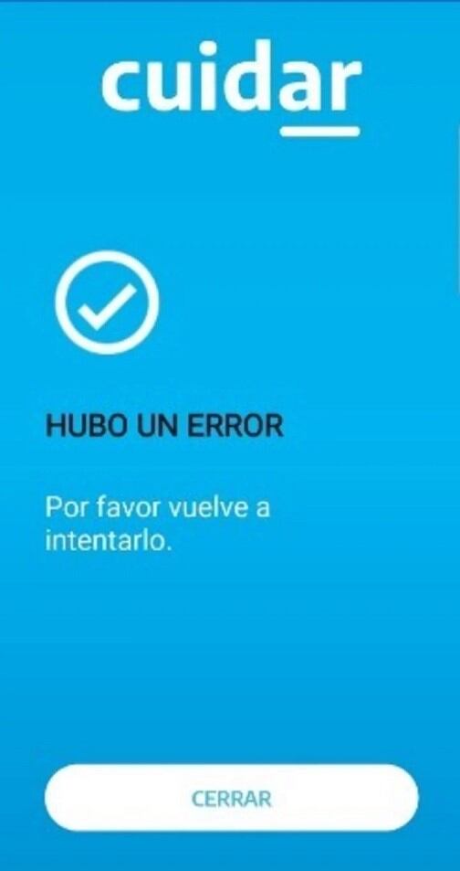 Error en la app Cuidar (Captura)