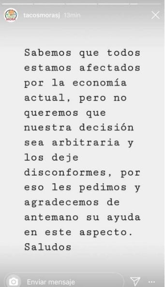 Las imágenes pertenecen a las historias de Instagram de una casa de comidas sanjuanina.