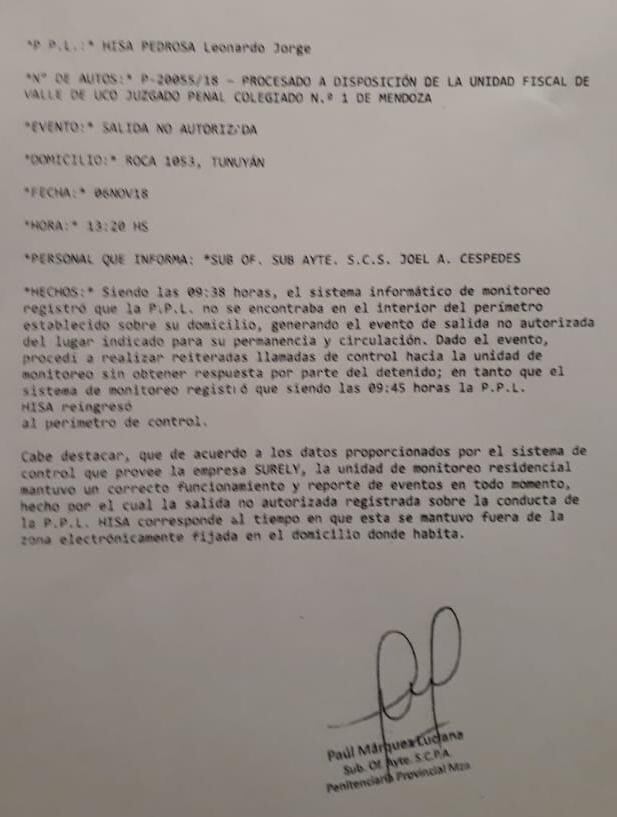 Los documentos que aseguran que Hisa salió de su casa.