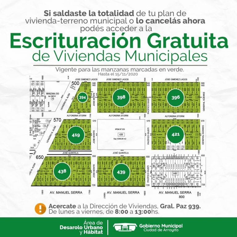 Escrituración gratuita en Arroyito