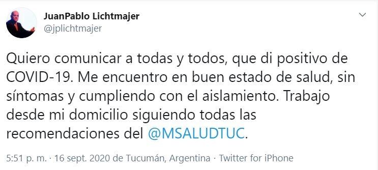 Posteo del ministro de educación de Tucumán.