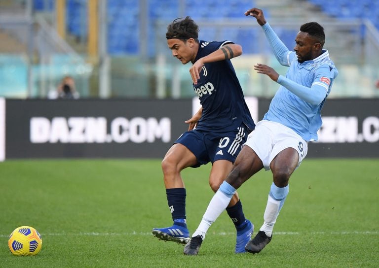 Soccer Football - Serie A - Lazio v Juventus - Stadio Olimpico, Rome, Italy - November 8, 2020 Juventus’ Paulo Dybala in action with Lazio’s Jean-Daniel Akpa Akpro REUTERS/Alberto Lingria