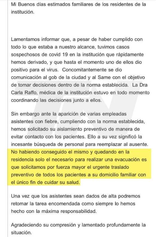 Revelaron los mails que enviaron a los familiares desde el geriátrico de Belgrano (Foto: TN)