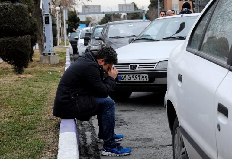 ABD02. Tehran (Iran (islamic Republic Of)), 18/02/2018.- Relatives of passengers of an Iran Aseman Airline flight react while gathering around a mosque at the Mehr-Abad airport in Tehran, Iran, 18 February 2018. Media reported that a plane of Aseman Air crashed with around 60 passengers near Semirom, around the city of Isfahan. Reportedly all passengers are feared dead when the plane crashed in a mountainous region on its way from Tehran to Yassuj in South western Iran. (Teherán) EFE/EPA/ABEDIN TAHERKENAREH