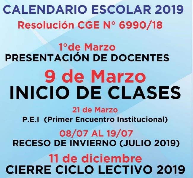 Calendario escolar de Misiones. (Ministerio de Educación)