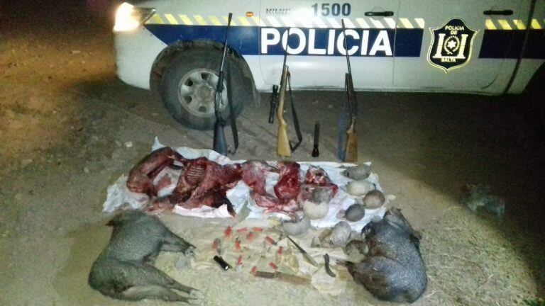 Los atraparon con quirquinchos, chanchos del monte y armas. (Policía de Salta)