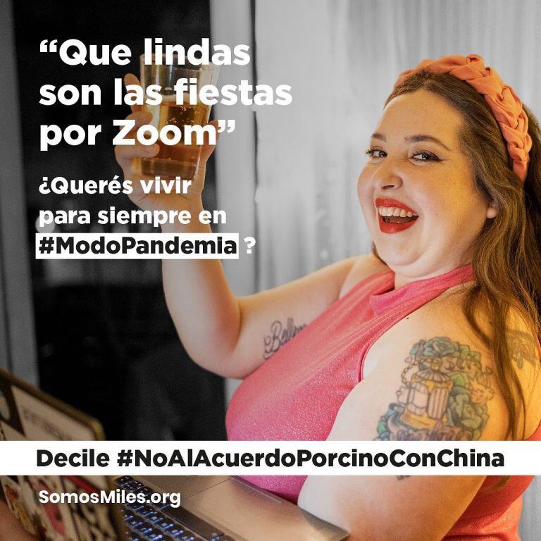 #ModoPandemia: la iniciativa que busca frenar el acuerdo porcino con China que promueven los famosos (Foto: Instagram @somosmilesorg)