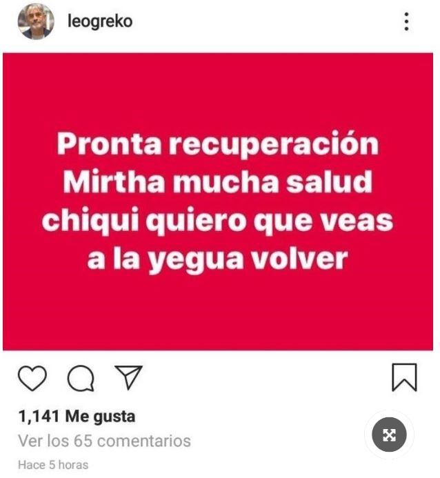 El desafortunado comentario de Leonardo Greco sobre la salud de Mirtha Legrand. (Captura Instagram)