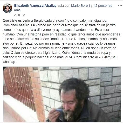 El posteo en Facebook que le cambió la vida a Sergio.