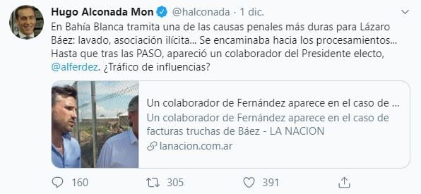 La publicación de Hugo Alconada Mon. (Twitter)