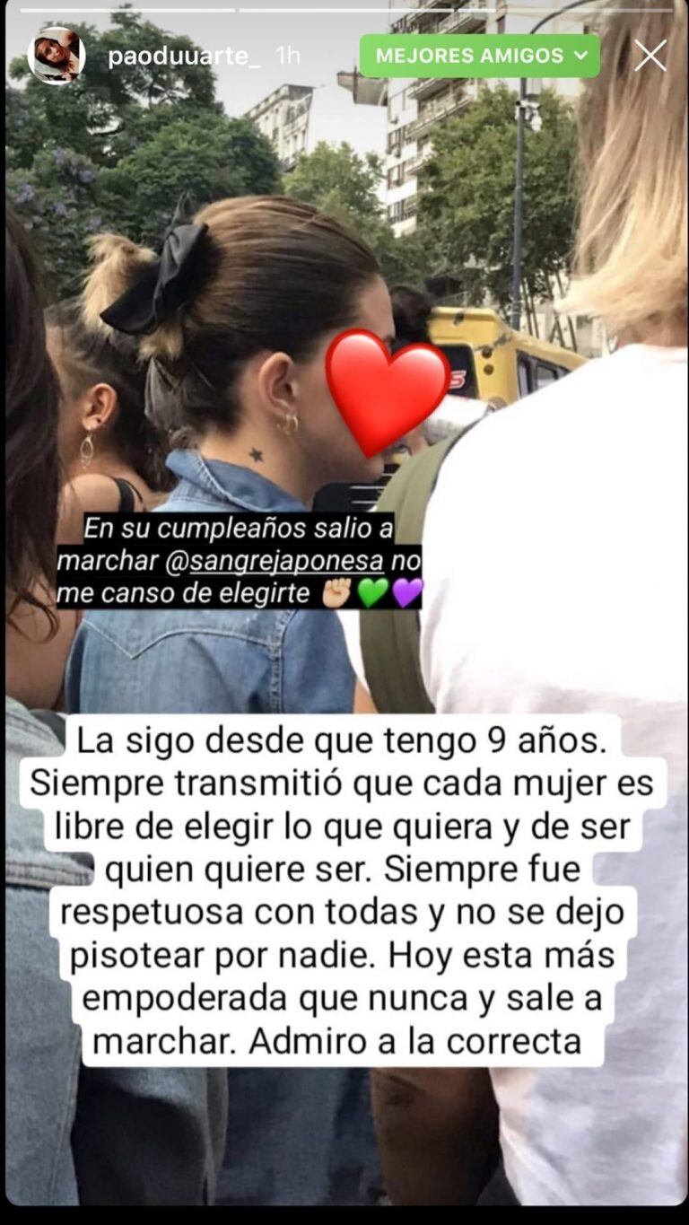 El reposteo por la marcha del Día de la Mujer. (Instagram/@sangrejaponesa)