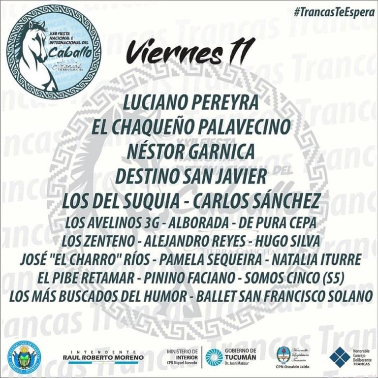 Cartelera del Festival del Caballo en Trancas.