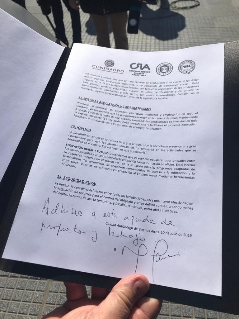 El documento que presentó la Mesa de Enlace. (Horacio Serafini)