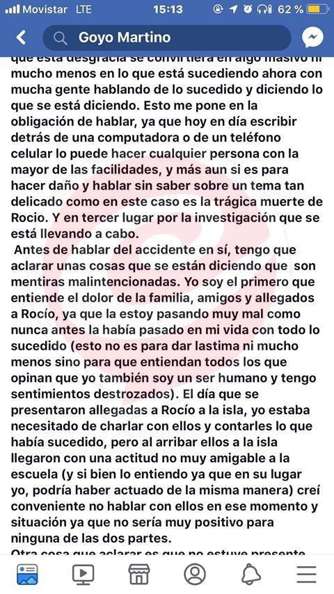 El descargo del instructor de buceo en Facebook. (Crónica).