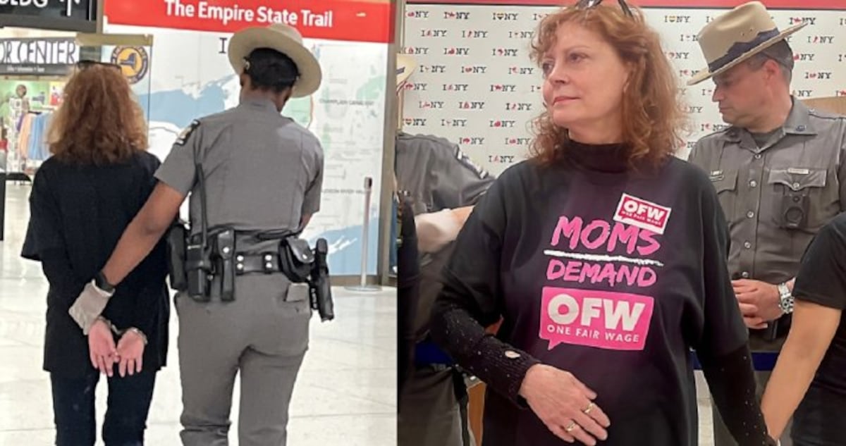 Susan Sarandon fue detenida en una manifestación de trabajadores de restaurantes en Nueva York