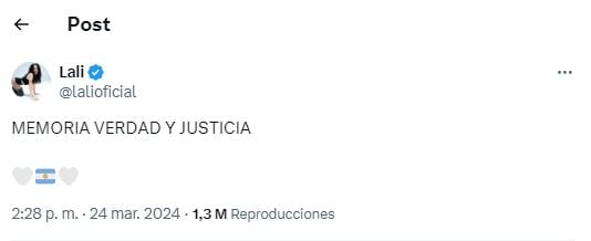 El mensaje de Lali Espósito por el Día de la Memoria