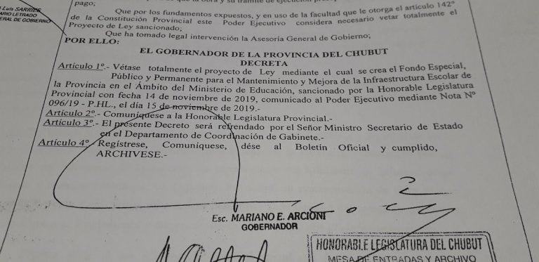 Provincia enviará a la Legislatura el nuevo proyecto de Ley del Fondo de Infraestructura Escolar.