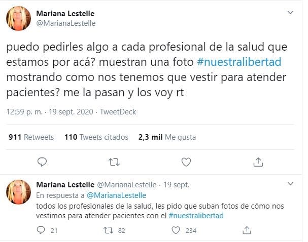 La doctora Marina Lestelle y la concientización sobre la pandemia en Twitter (Twitter)