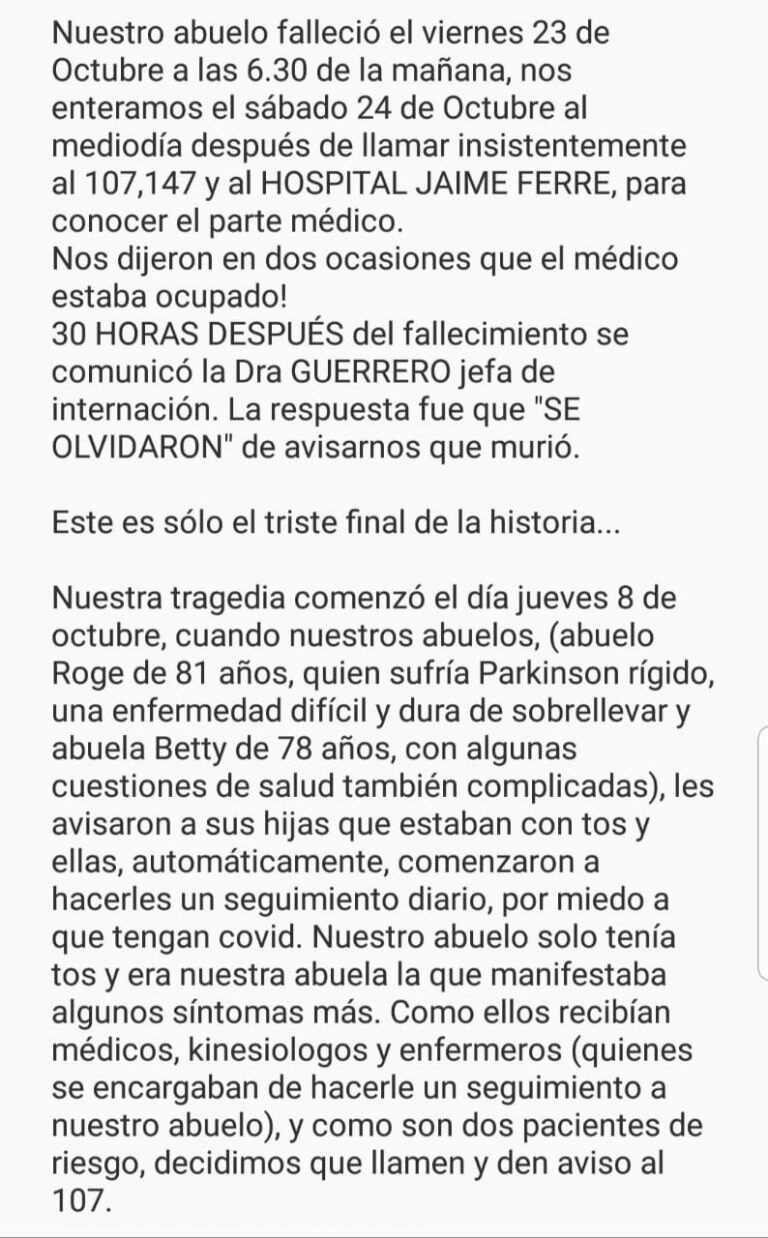 carta de los familiares del abueno roge