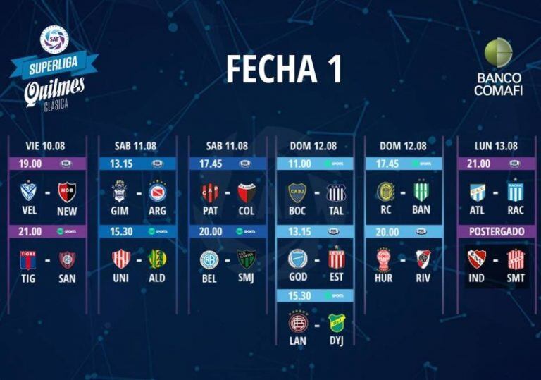 Los partidos de la primera fecha de la Superliga.