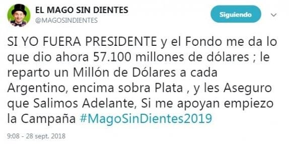 Propuesta insólita del "Mago sin dientes".