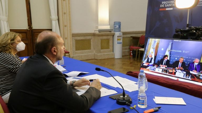 Martorano y Perotti en videoconferencia con Fernández (Gobierno de Santa Fe)