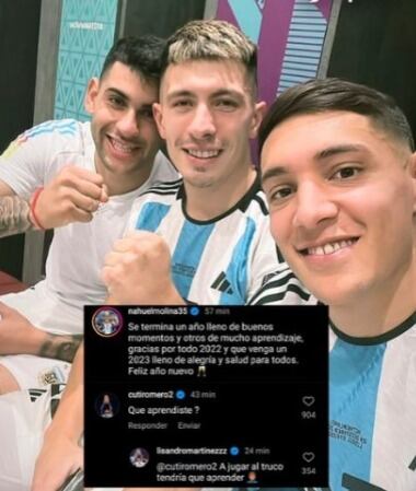 El cordobés bromeó con el futbolista de Embalse y se sumó Lisandro Martínez.