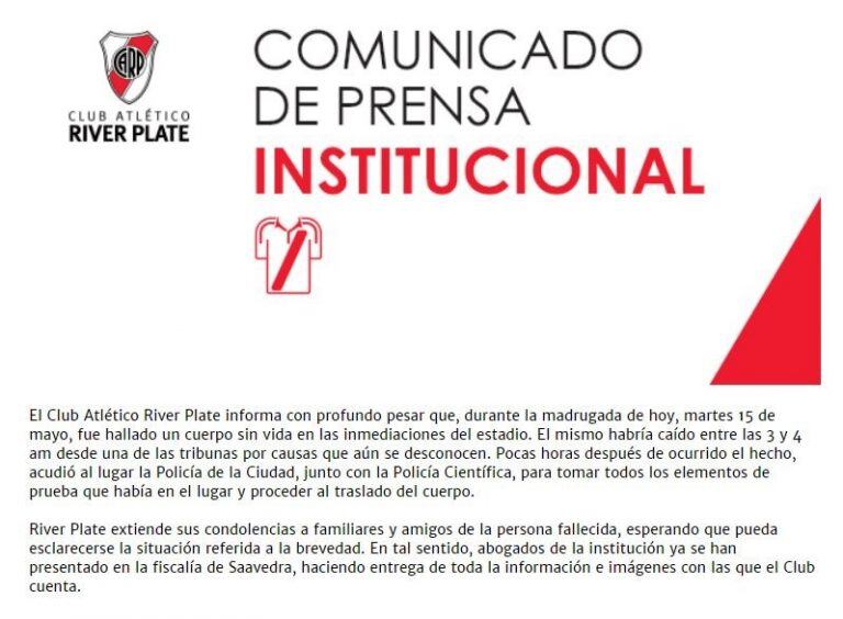 Comunicado de RIver.