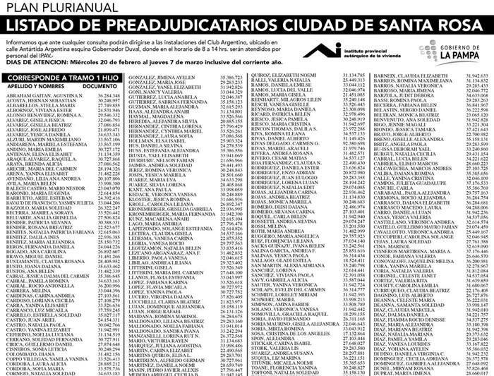 El listado de los preadjudicatarios.