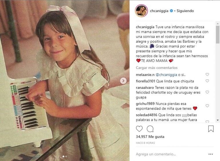 Charlotte Caniggia publicó dos fotos de su infancia y le agradeció a su mamá, Mariana Nannis, por hacerla tan feliz.