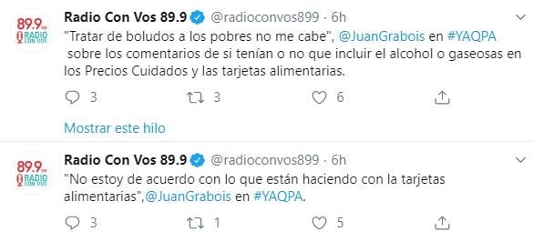 Juan Grabois cuestionó las tarjetas alimentarias: "Tomar de boludos a los pobres no me cabe". (Twitter/@radioconvos899)