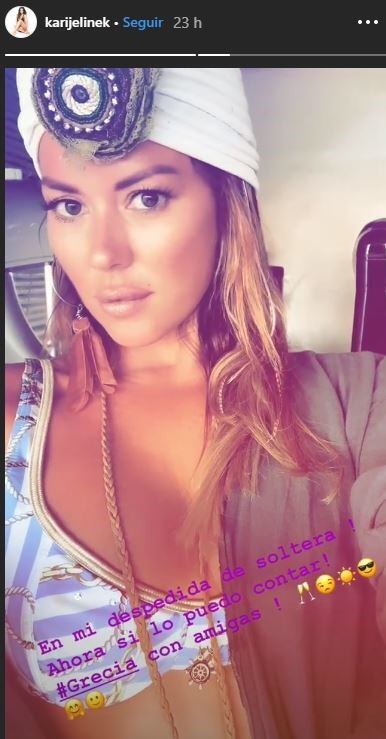 Karina Jelinek está disfrutando de su despedida de soltera en Grecia. (Instagram)