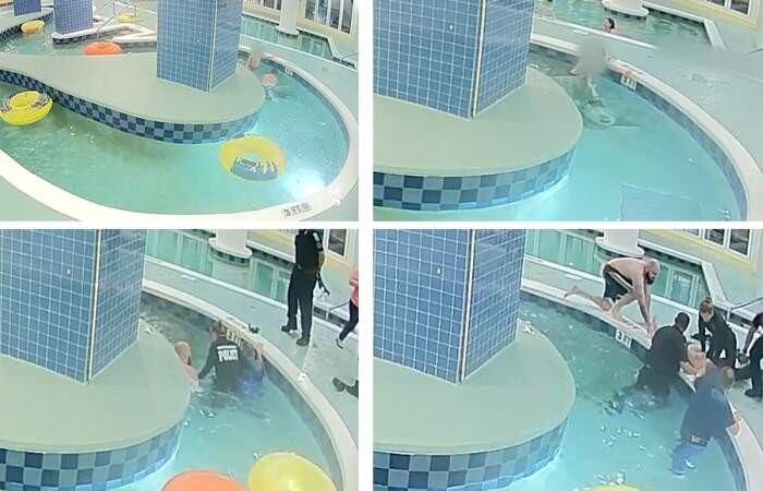 Rescate heroico de un niño que quedó atrapado en una piscina en un hotel de Carolina del Sur, Estados Unidos.